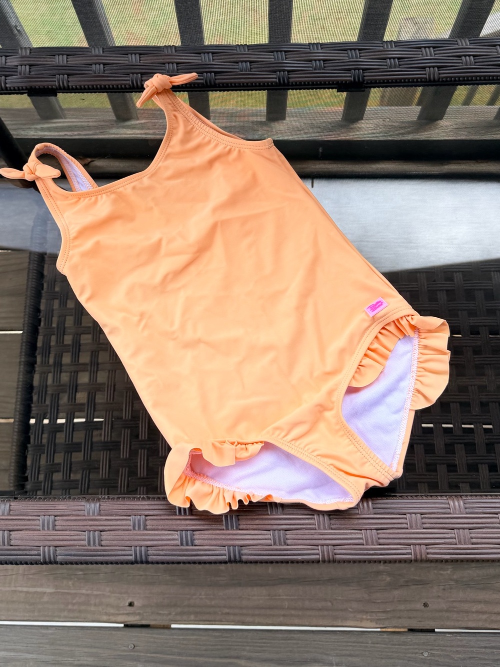 Rufflebutts Kids Orange One-Piece Swimsuit with Ruffle Trim Size 6